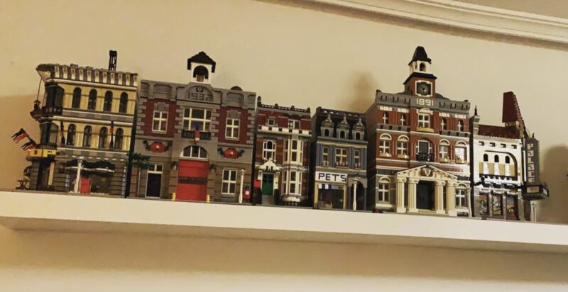 Lego modular buildings on the shelf
